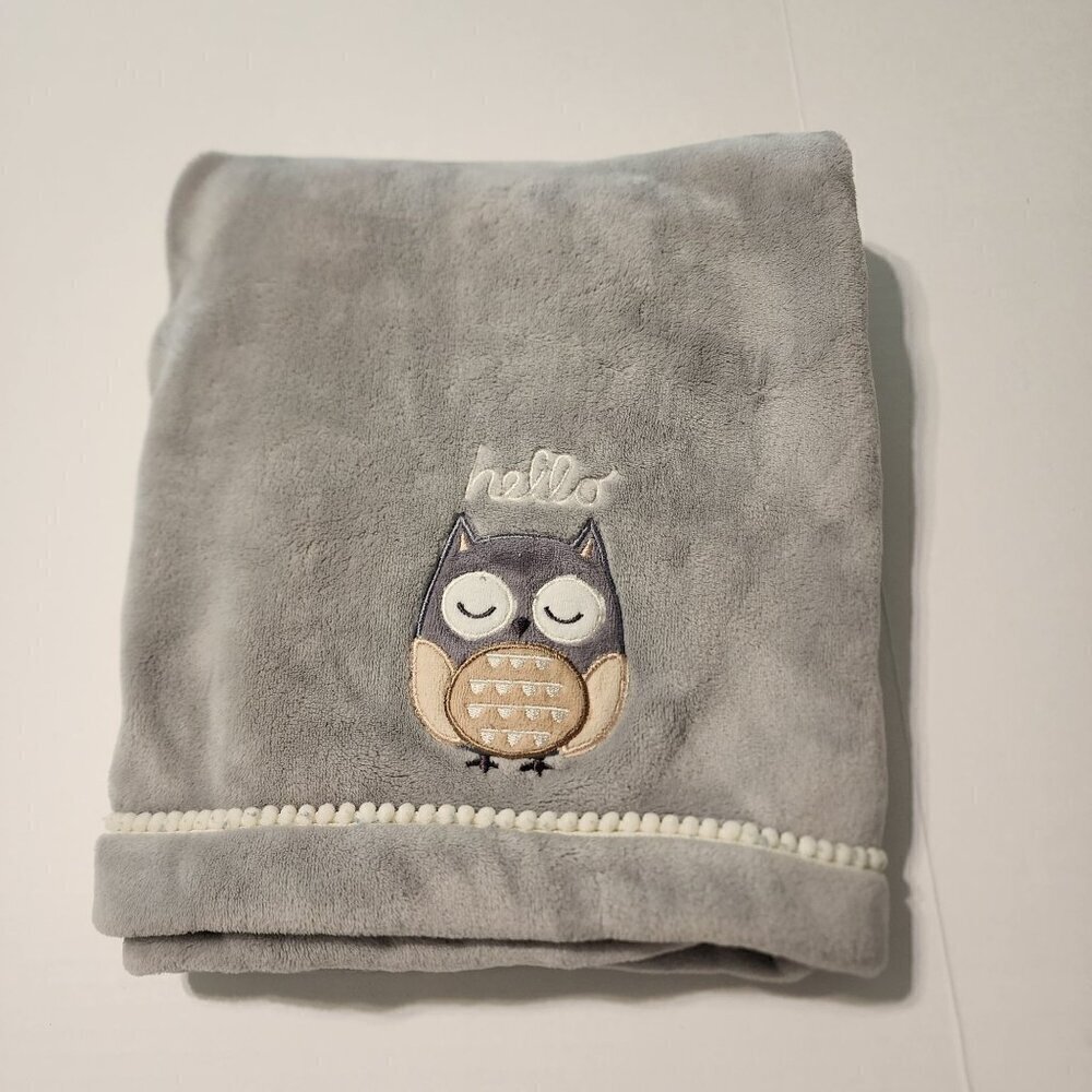 Gray  baby blanket Hello owl Just Born
